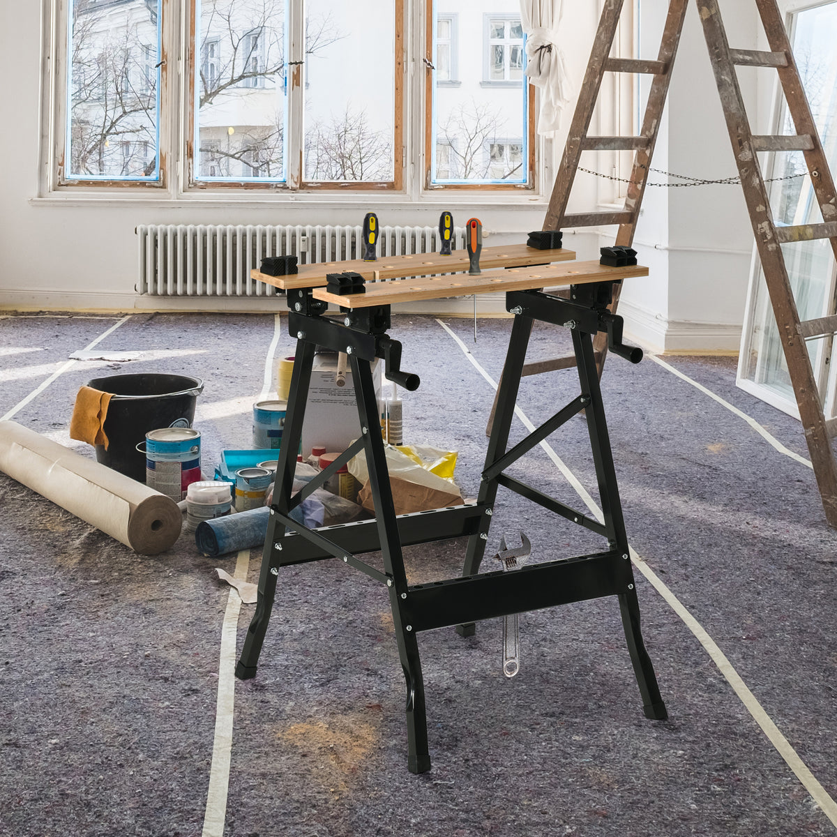 Établi pliant établi de serrage avec 4 serre-joints table de travail, charge 150 kg, 63,5x60,5x78cm, noir-9