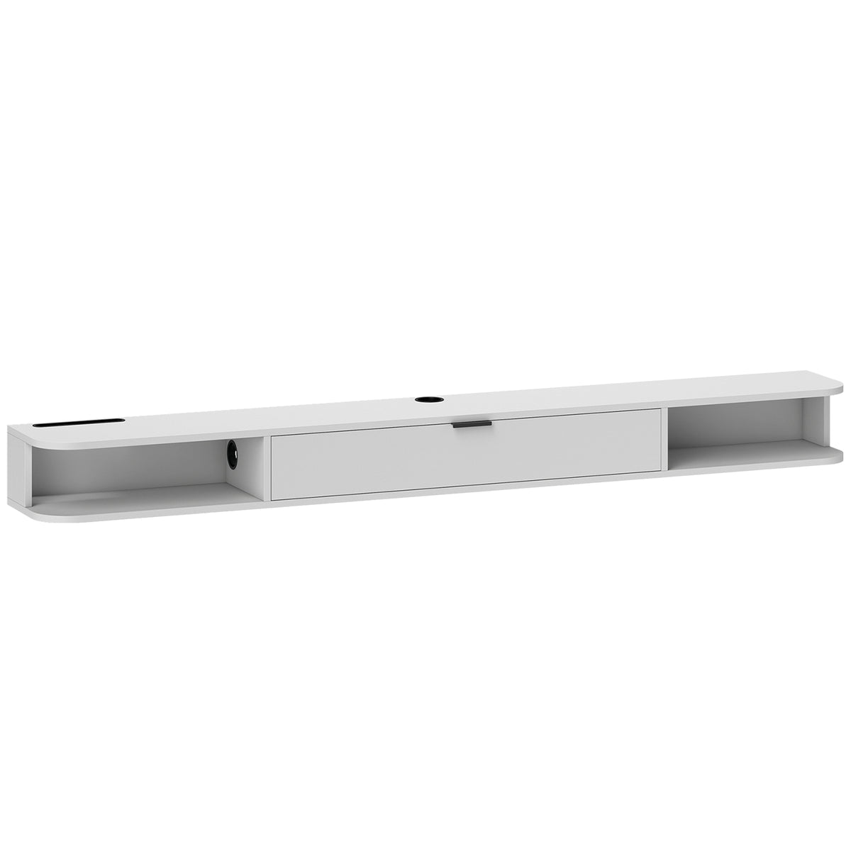 Meuble TV Suspendu, Meuble Télé pour Téléviseur jusqu'à 75 Pouces, Tiroir Rabattable, 2 Étagères, 180x24x16cm, Blanc-0
