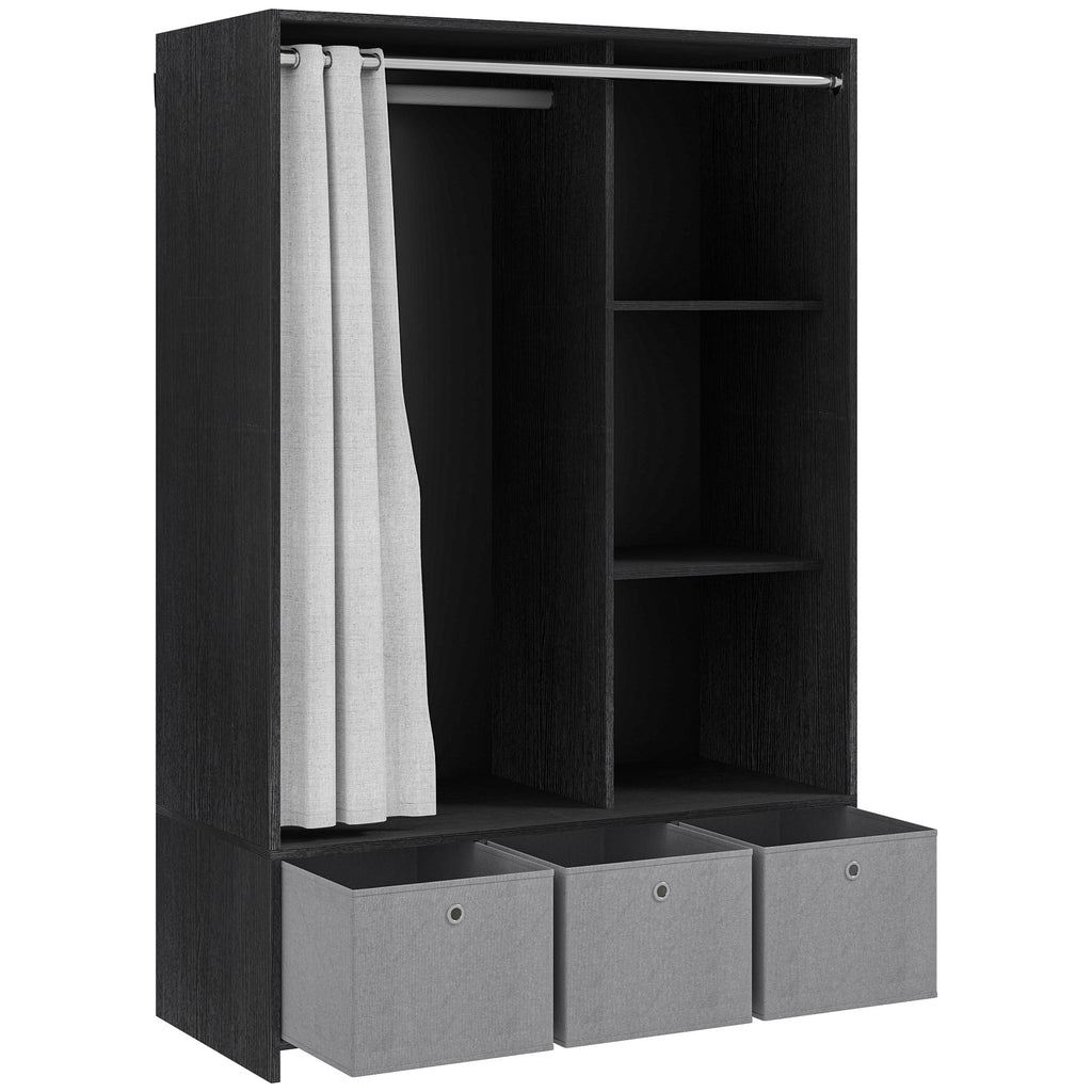Armoire penderie armoire de rangement avec tringle rideaux 3 niches et 3 tiroirs en tissu amovibles 105 x 48 x 160 cm-0
