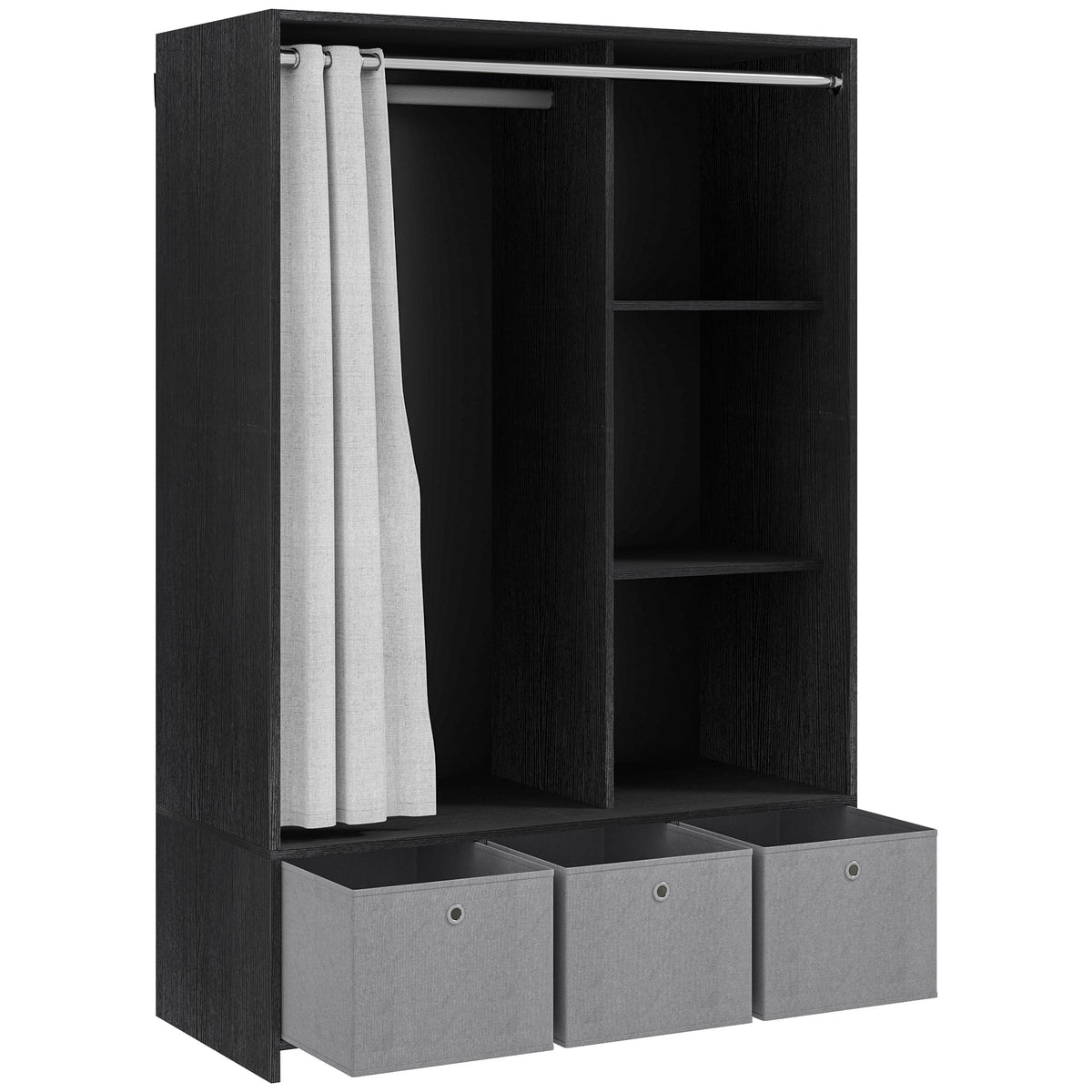 Armoire penderie armoire de rangement avec tringle rideaux 3 niches et 3 tiroirs en tissu amovibles 105 x 48 x 160 cm-0