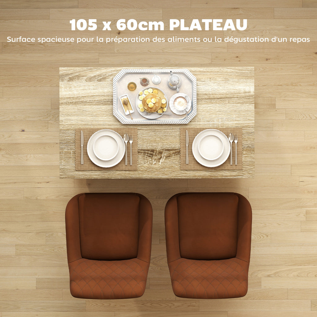 Desserte îlot de cuisine étagère réglable 2 compartiments ouverts 2 placards plan de travail effet bois 105 x 60 cm noir-5