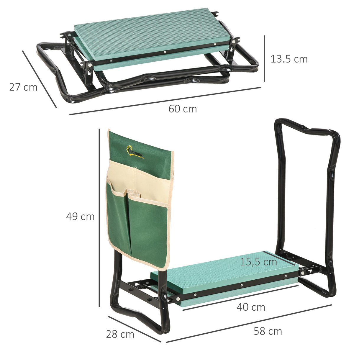 Tabouret de Jardin Pliable agenouilloir de Jardin siège Jardinage avec Coussin Pochette Rangement Outils Vert-2