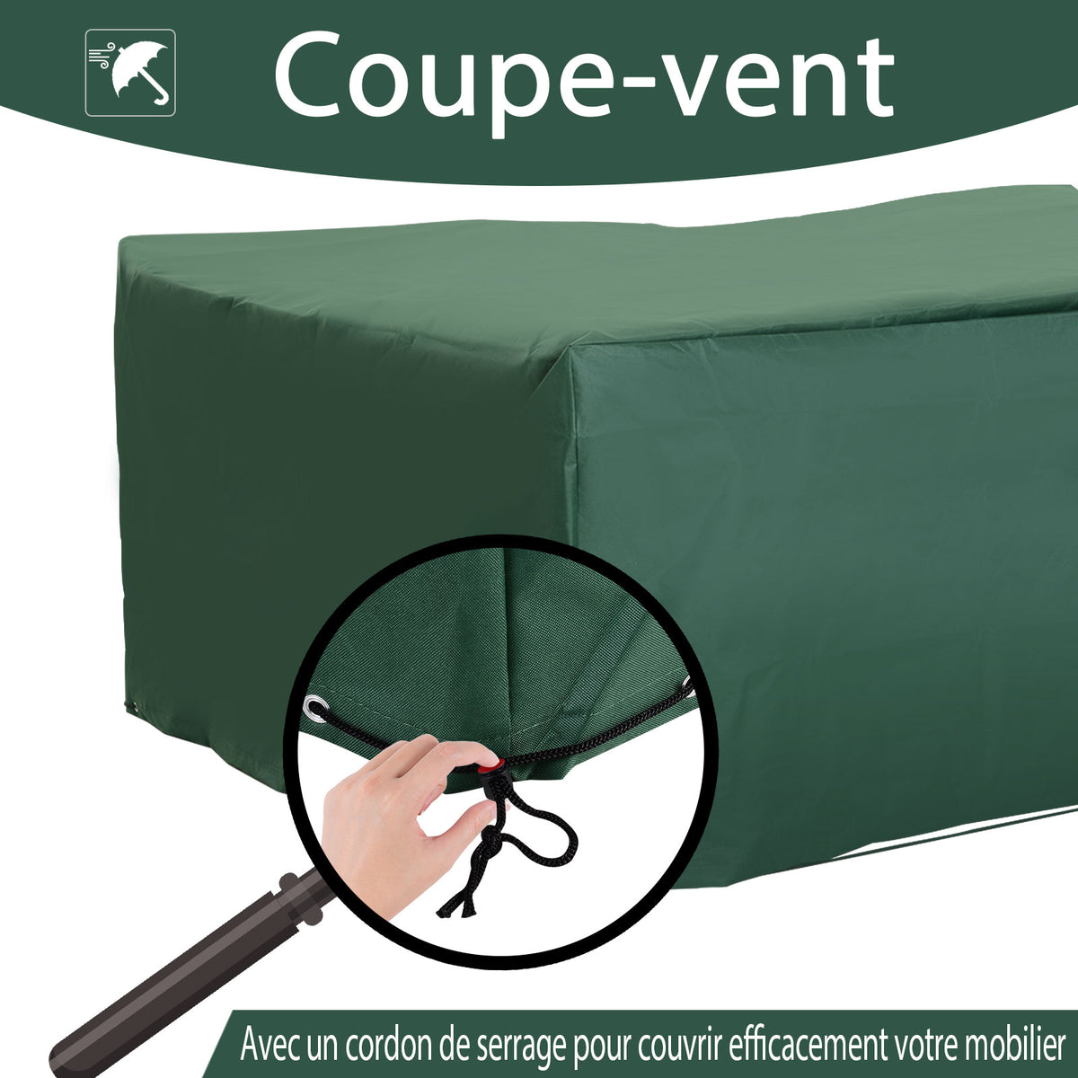 Housse de Protection Étanche Housse Salon de Jardin 600D Oxford Tissu Bâche Salon de Jardin Extérieur Imperméable rectangulaire 210L x 140l x 80H cm Vert-4