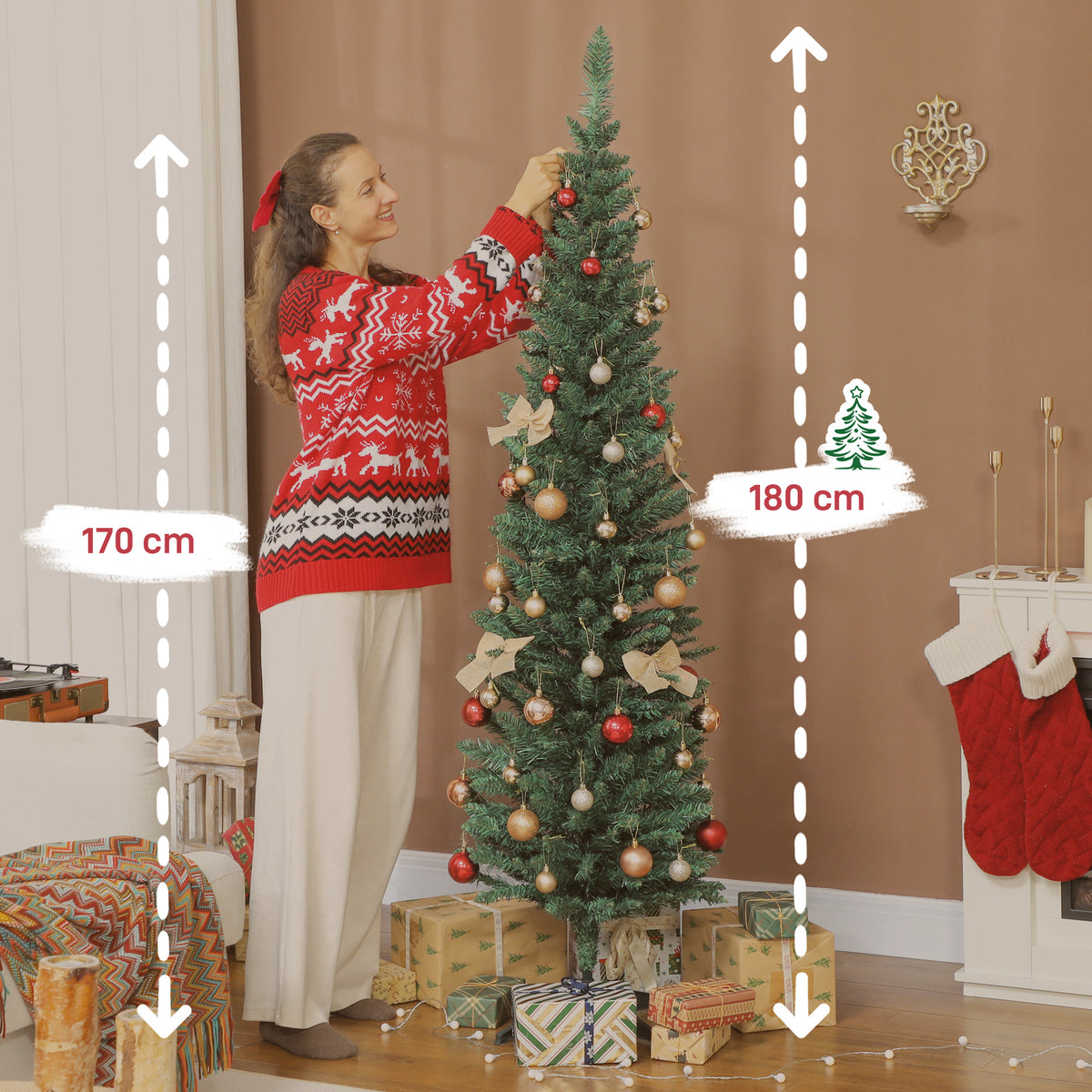 Sapin de Noël artificiel 180 cm, arbre de Noël slim, 321 pointes, facile à monter et ranger, pour maison bureau, vert-2