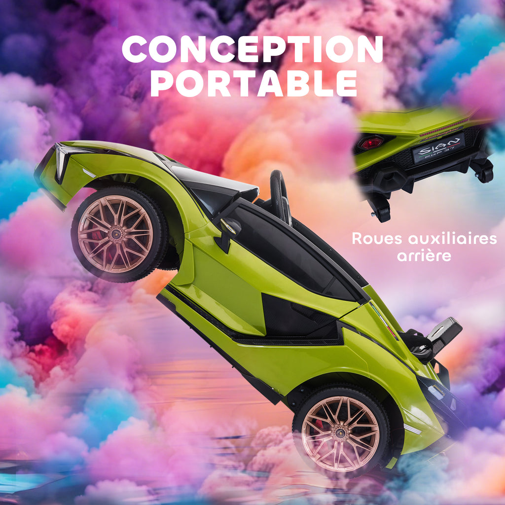 Voiture électrique Enfants de Sport Véhicule électrique Lamborghini Sian 12 V - V. Max. 5 Km/h avec Télécommande 2,4G Effets sonores + Lumineux Vert-5