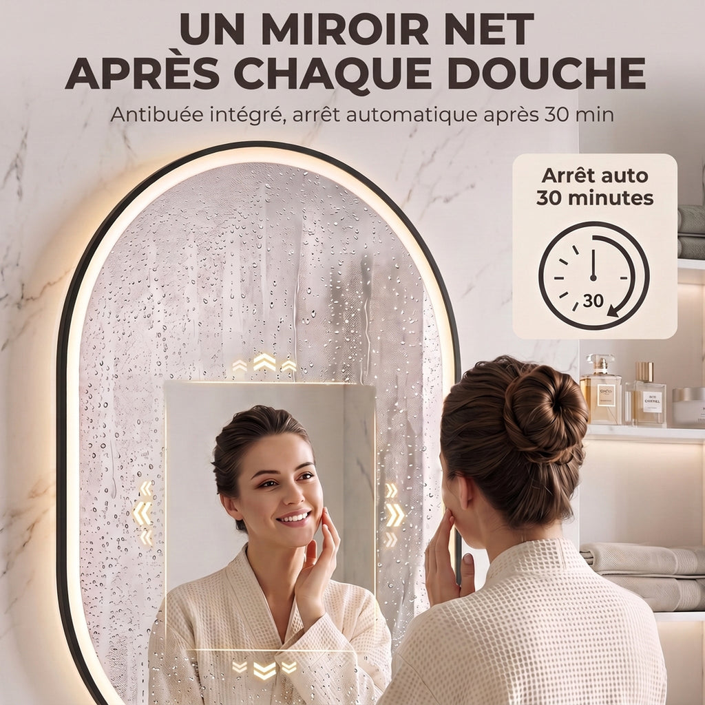 Miroir Salle de Bain Bluetooth avec Éclairage LED 100x70cm Dimmable 3 Couleurs, Interrupteur Tactile, Anti-Buée, Noir-5