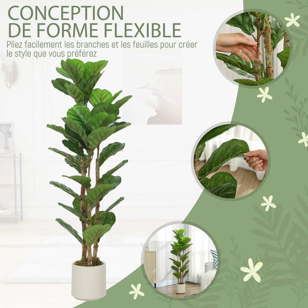 Plante artificielle intérieure 120 cm Figuier lyre arbre artificiel avec pot en plastique et tronc en bois massif, vert-5