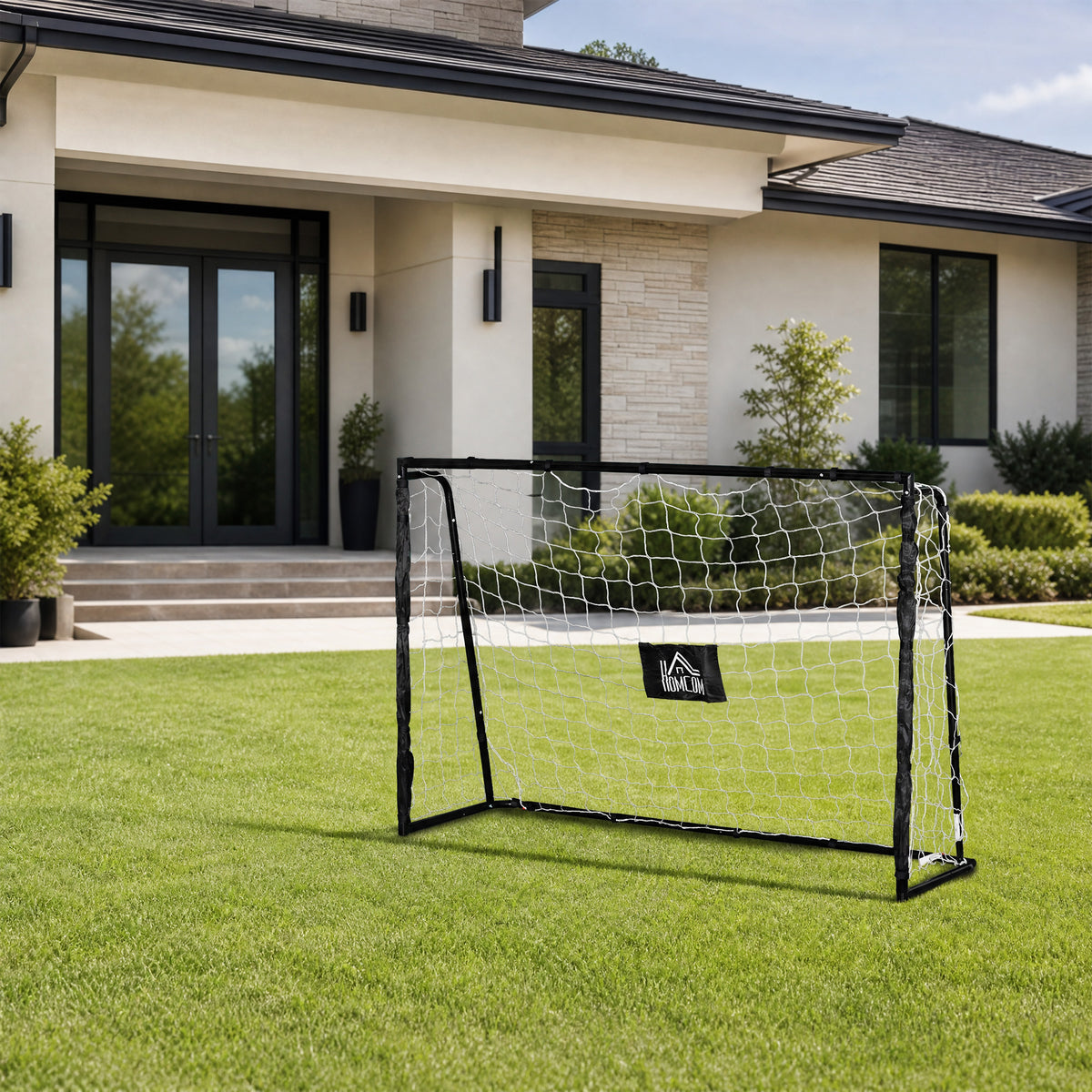 But de football cage de foot châssis métal filet PE piquets & outil inclus dim. 186L x 62l x 123H cm noir blanc-1