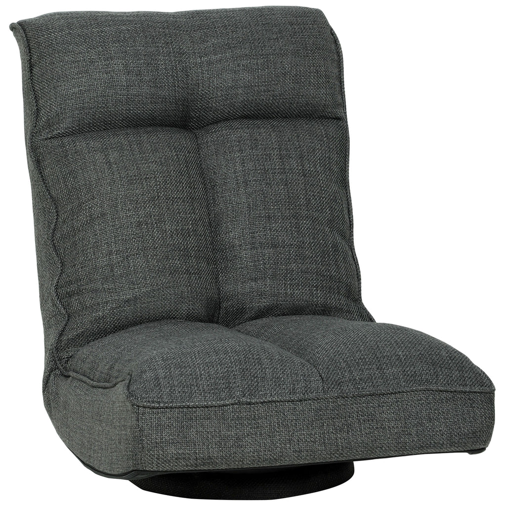 Fauteuil de sol pliable pivotant à 360°, chaise de sol rembourré avec dossier réglable en 5 positions, 58x107x79cm, gris-0