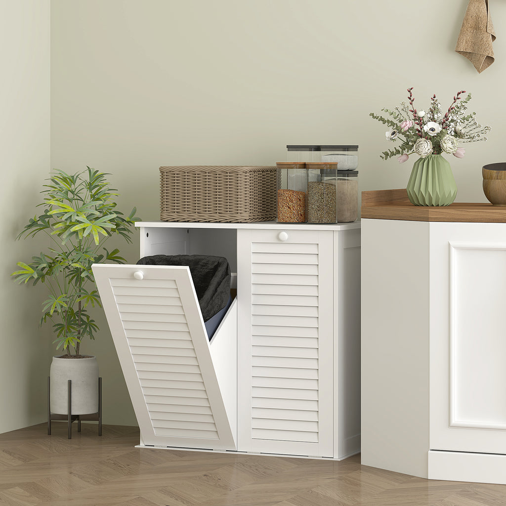 Meuble salle de bain avec panier à linge armoire salle de bain en bois portes persiennes 2 paniers 70 x 38 x 73 cm blanc-7