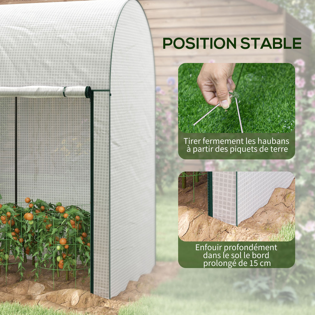 Serre de jardin 2 m² dim. 2L x 1l x 1,78H m 2 Portes zippées enroulables Acier PE Haute densité 140 g/m² Anti-UV blanc-6
