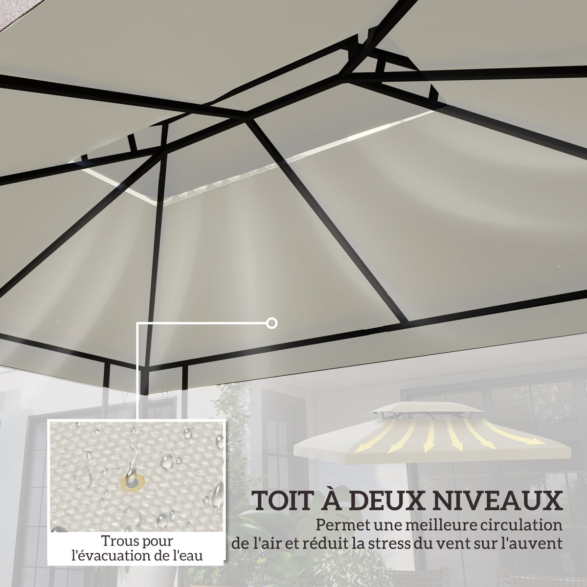 Toit de Rechange pour Tonnelle Crème 3 x 4 m-3