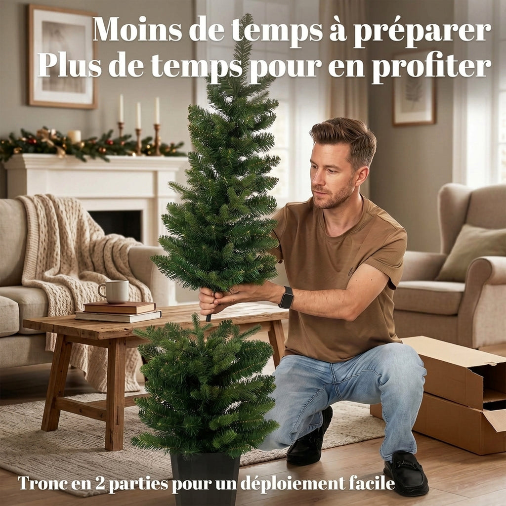 Lot de 2 Sapins de Noël Artificiels 120 cm, Base en Pot de Culture, Pointes de Branches Ignifuges, Vert-5