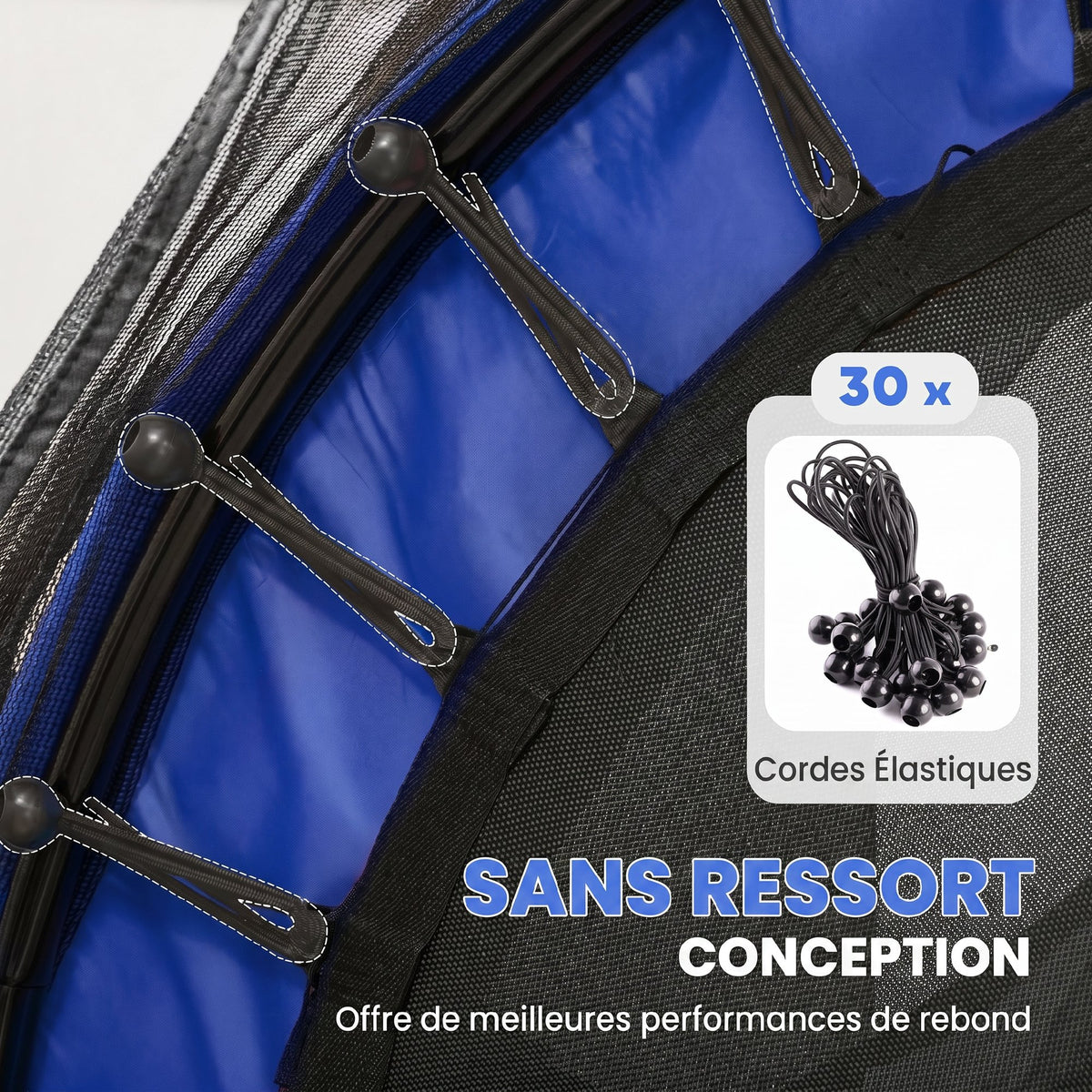 Trampoline Enfant Ø 1,63 × 1,9H m Filet de sécurité Porte zipée Couvre-Ressorts 6 poteaux rembourrés Inclus Bleu-3