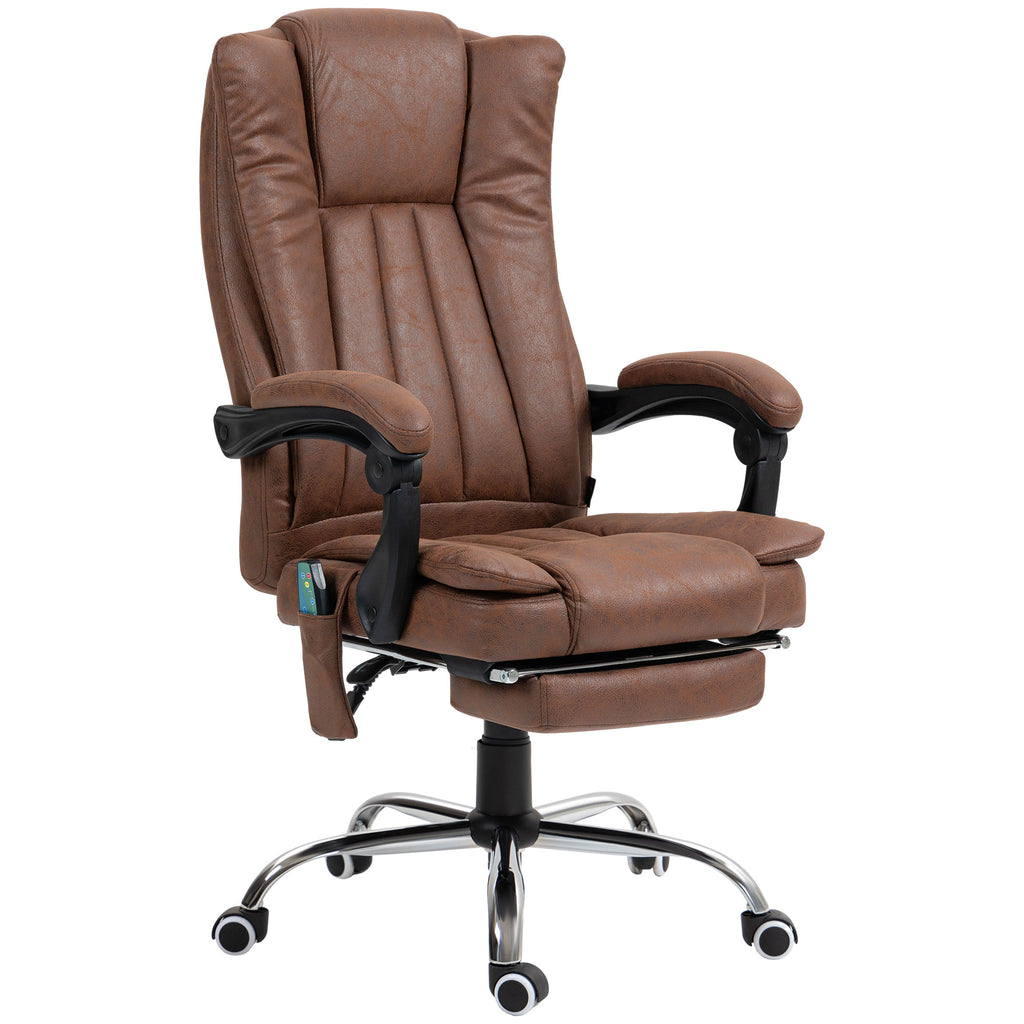 Fauteuil de bureau massant et chauffant avec hauteur réglable, dossier inclinable, repose-pied et télécommande, marron-0