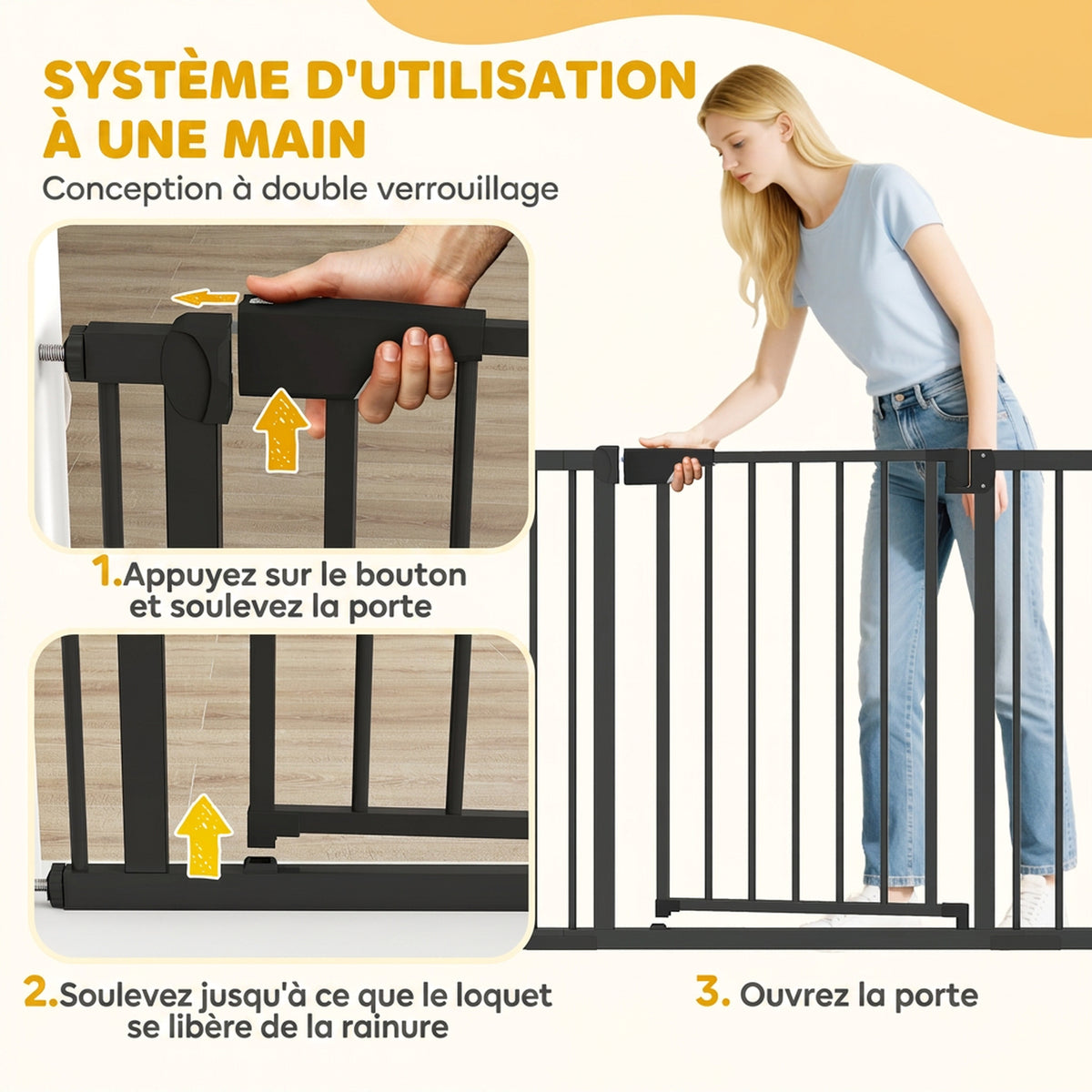 Barrière de sécurité pour chiens et bébés 76 à 102 cm avec extension fixation par pression sans perçage blanc-5
