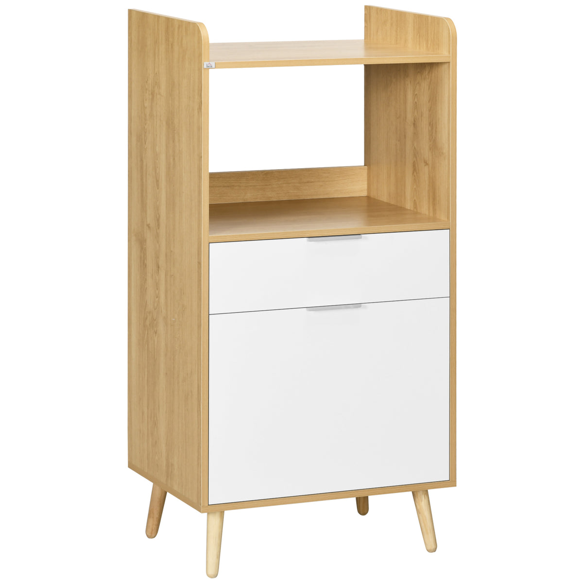Meuble desserte de cuisine pour micro-ondes avec placard tiroir étagère réglable 58 x 40 x 118 cm naturel et blanc-0