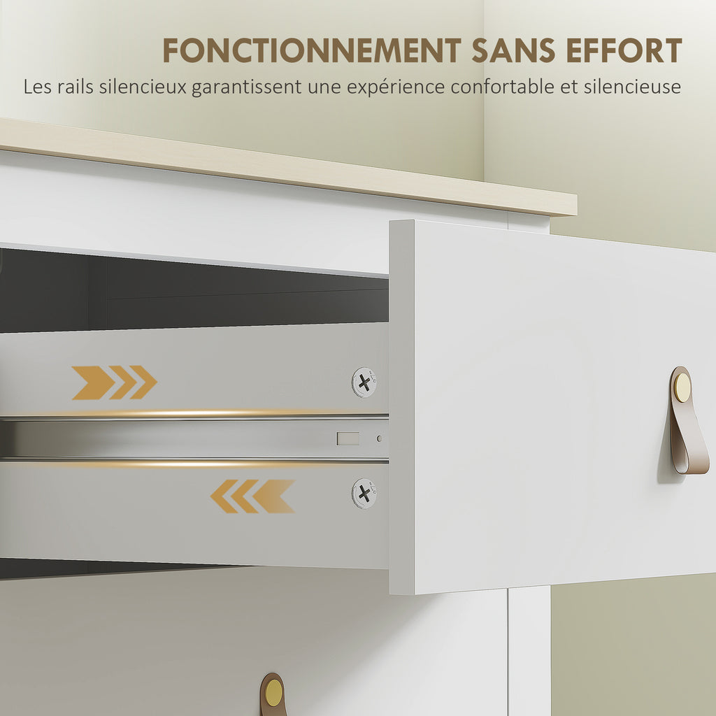 Commode 6 tiroirs meuble de rangement style contemporain avec poignées en polyuréthane, 120 x 40 x 78 cm, blanc-6