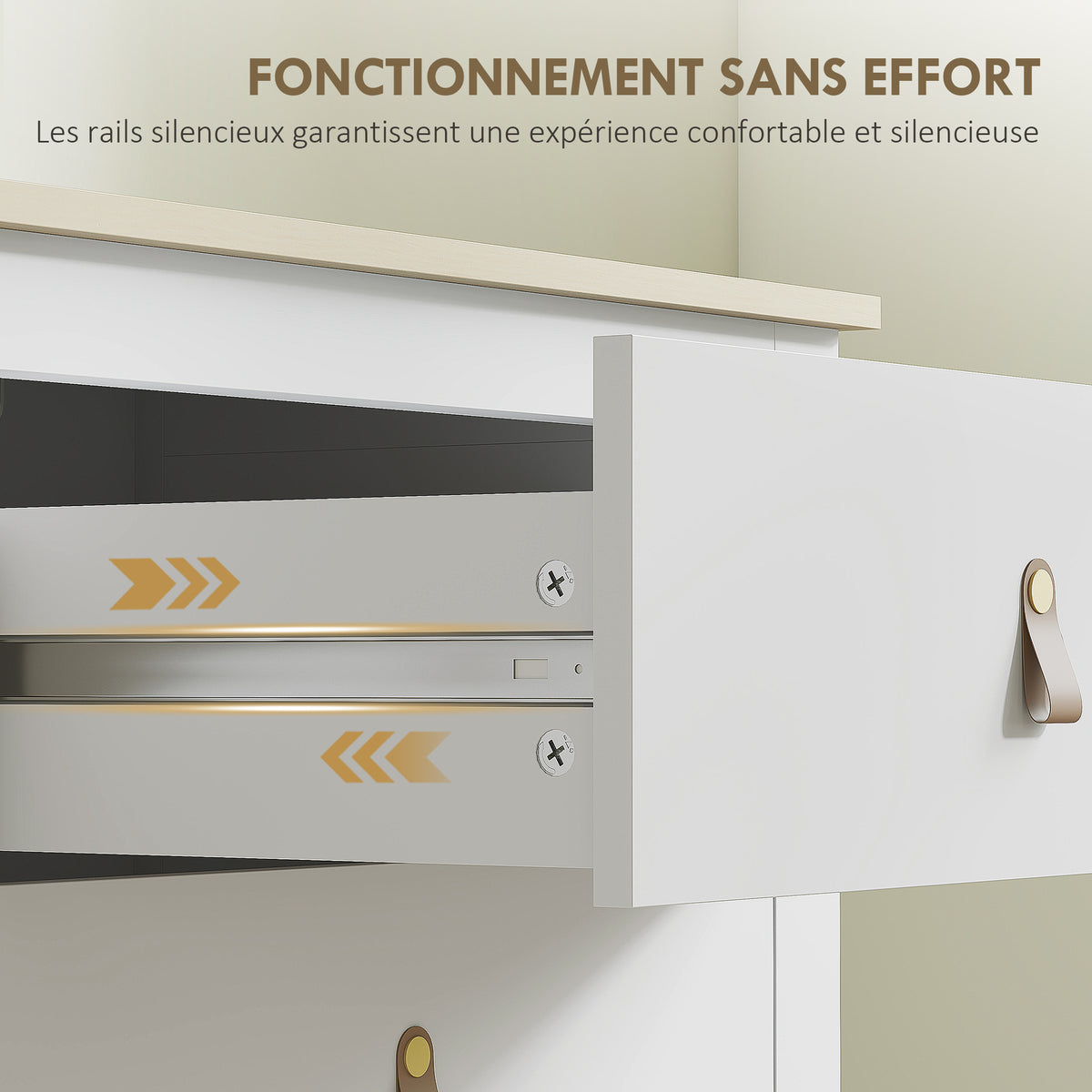 Commode 6 tiroirs meuble de rangement style contemporain avec poignées en polyuréthane, 120 x 40 x 78 cm, blanc-6