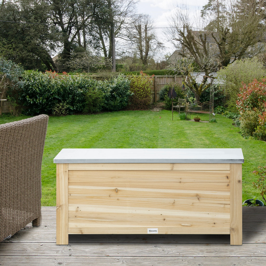 Coffre de jardin en bois et couvercle en métal galvanisé 155L avec vérins - 110 x 50 x 50 cm-9