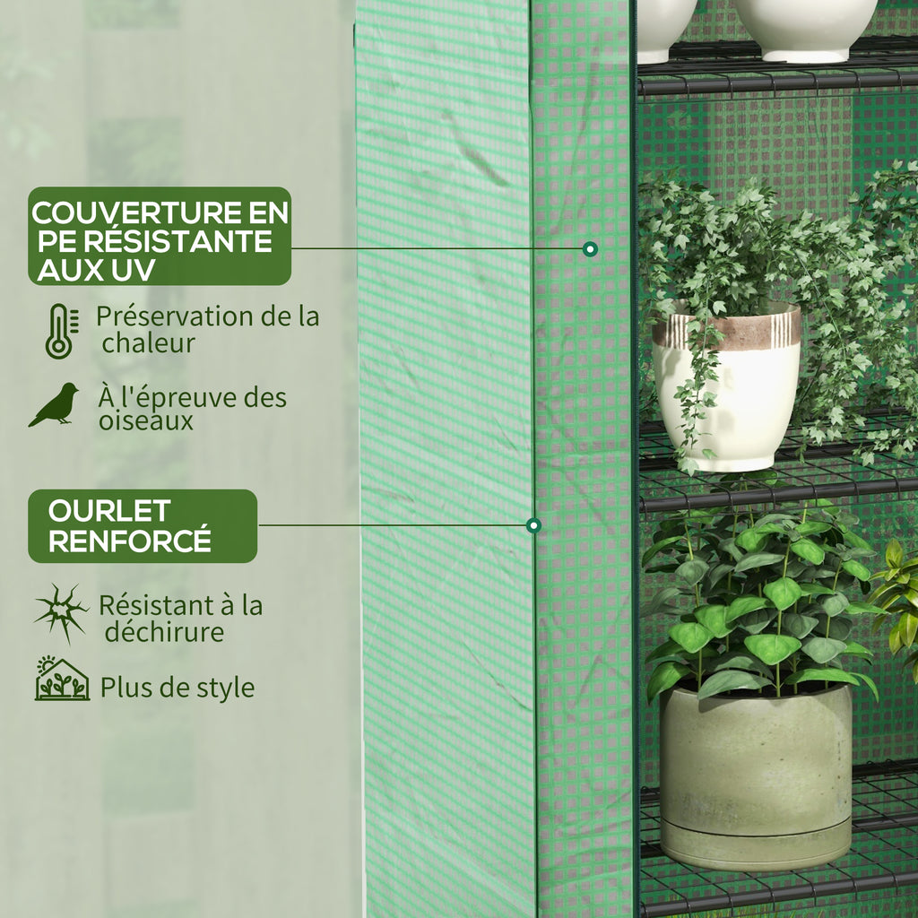 Mini serre de jardin à 4 étages avec bâche PE renforcée, porte enroulable et étagères 120 x 50 x 170 cm, vert-4