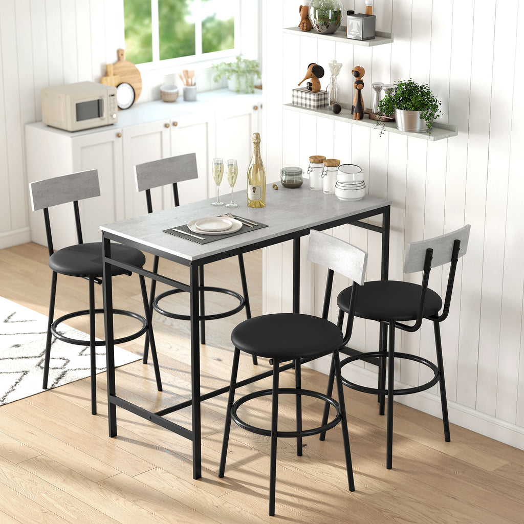 Ensemble table de bar avec tabourets, table haute bar et 4 tabourets, structure en acier, 110 x 55 x 90 cm, blanc-9