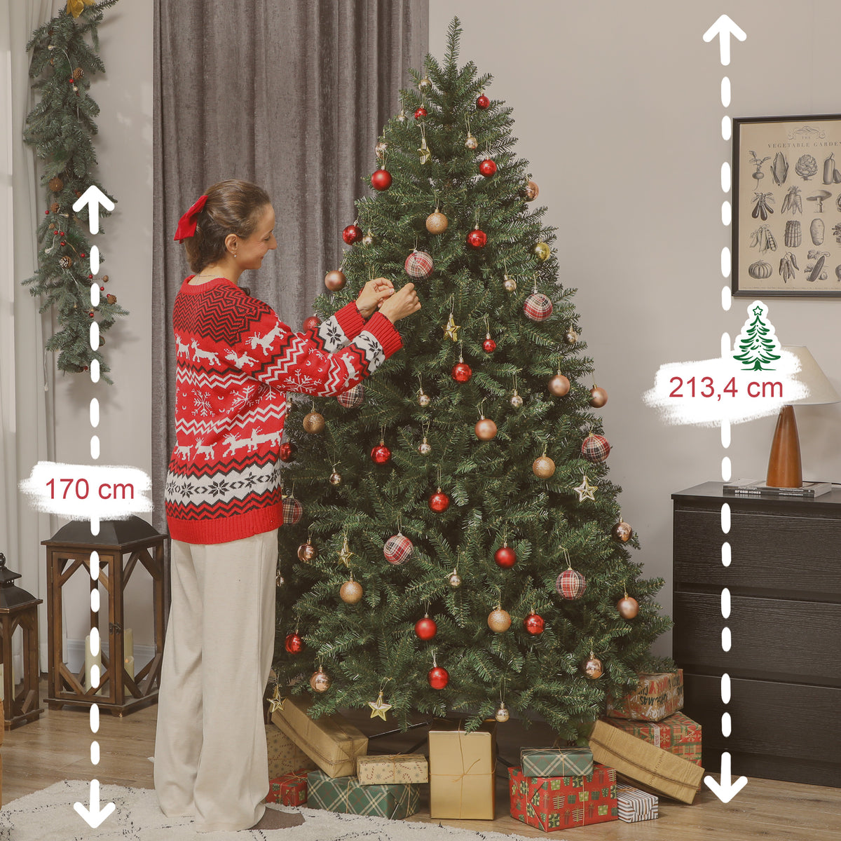Sapin de Noël artificiel 210 cm, arbre de Noël réaliste avec 2641 pointes de branche articulée, support en métal, vert-2