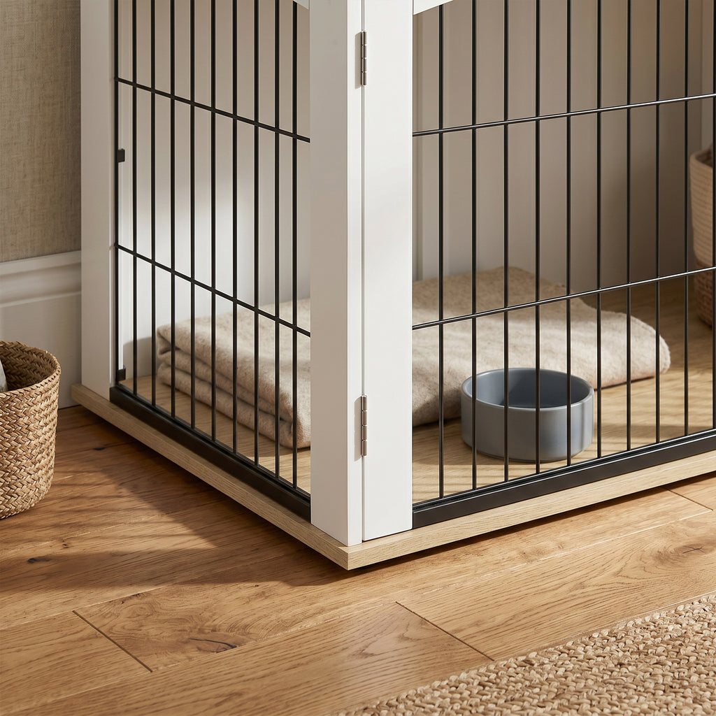 Cage pour Chien Meuble Cage Chien Intérieur Arche avec Double Porte comme Table d'Appoint en Métal 80x56x59cm Blanc-9