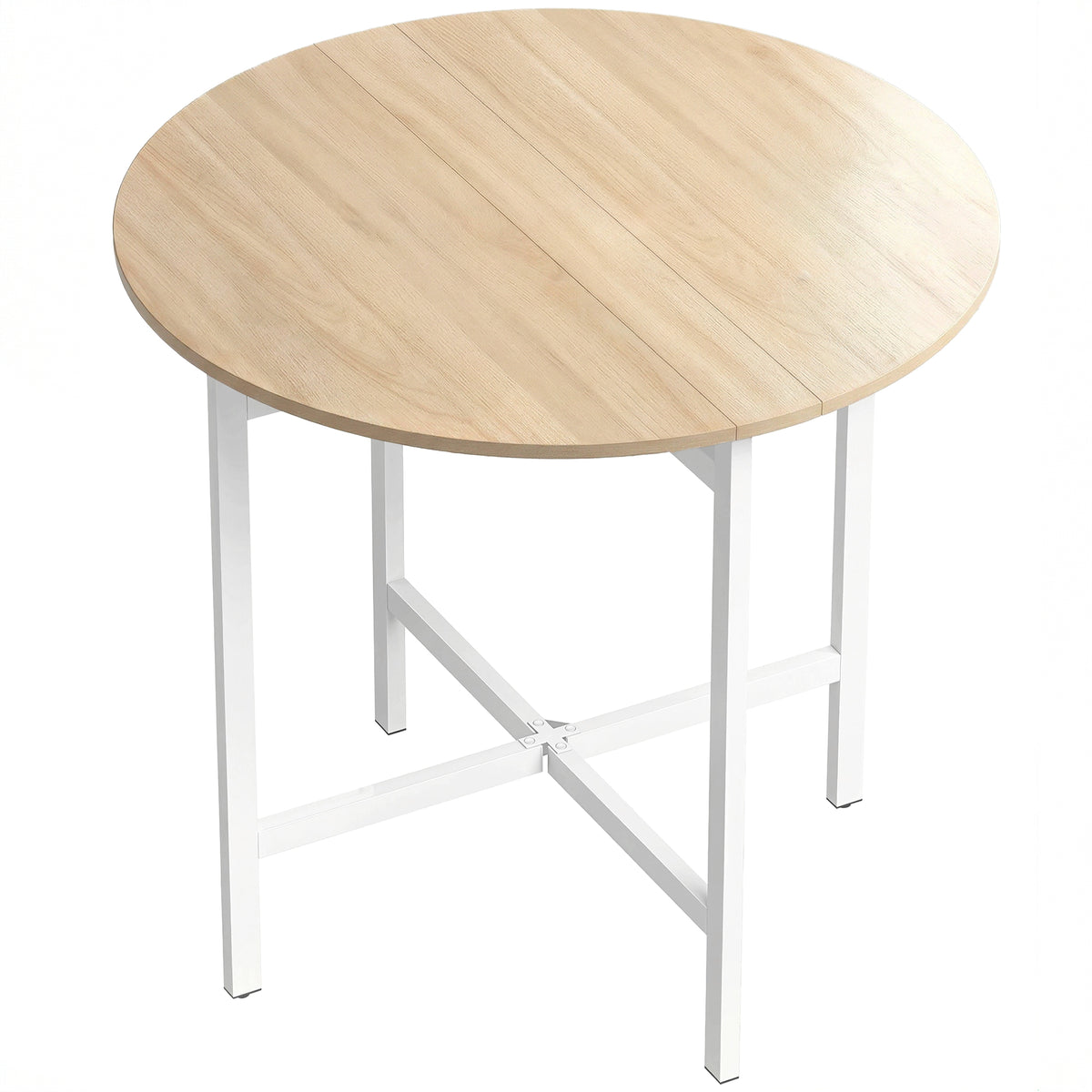 Table à manger pliante, table de cuisine ronde Ø 80 cm pour 4 personnes avec 2 abattants, pieds en acier, bois naturel-0