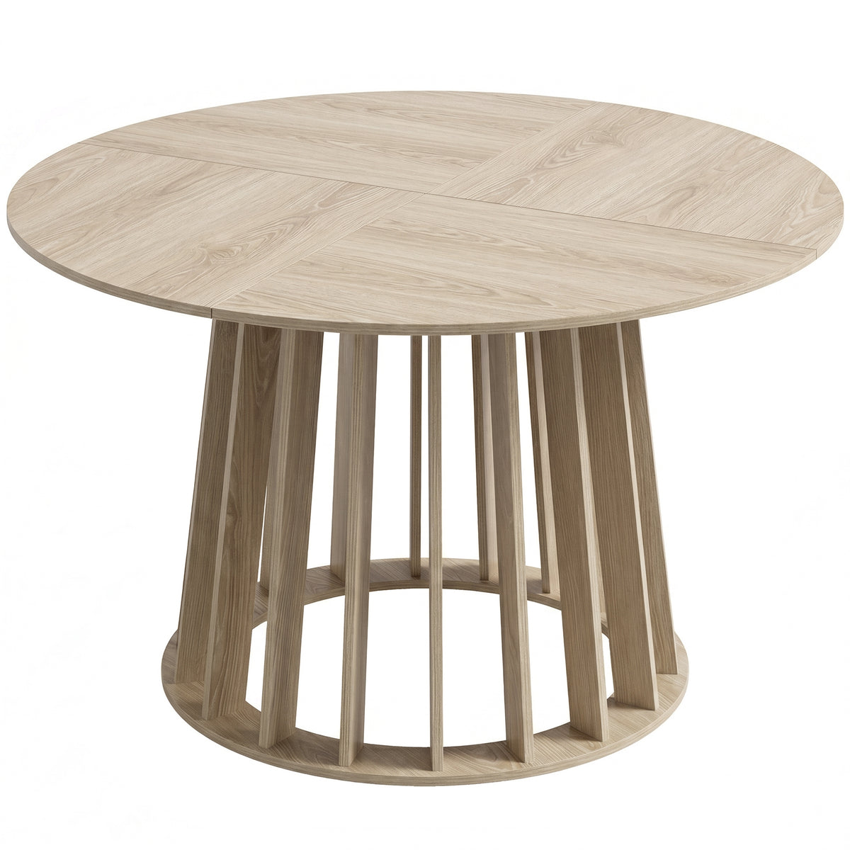 Table à Manger Ronde pour 4 à 6 Personnes, Ø 120 x 75 cm, Table de Cuisine avec Piétement à Lattes Robuste, Bois Naturel-0
