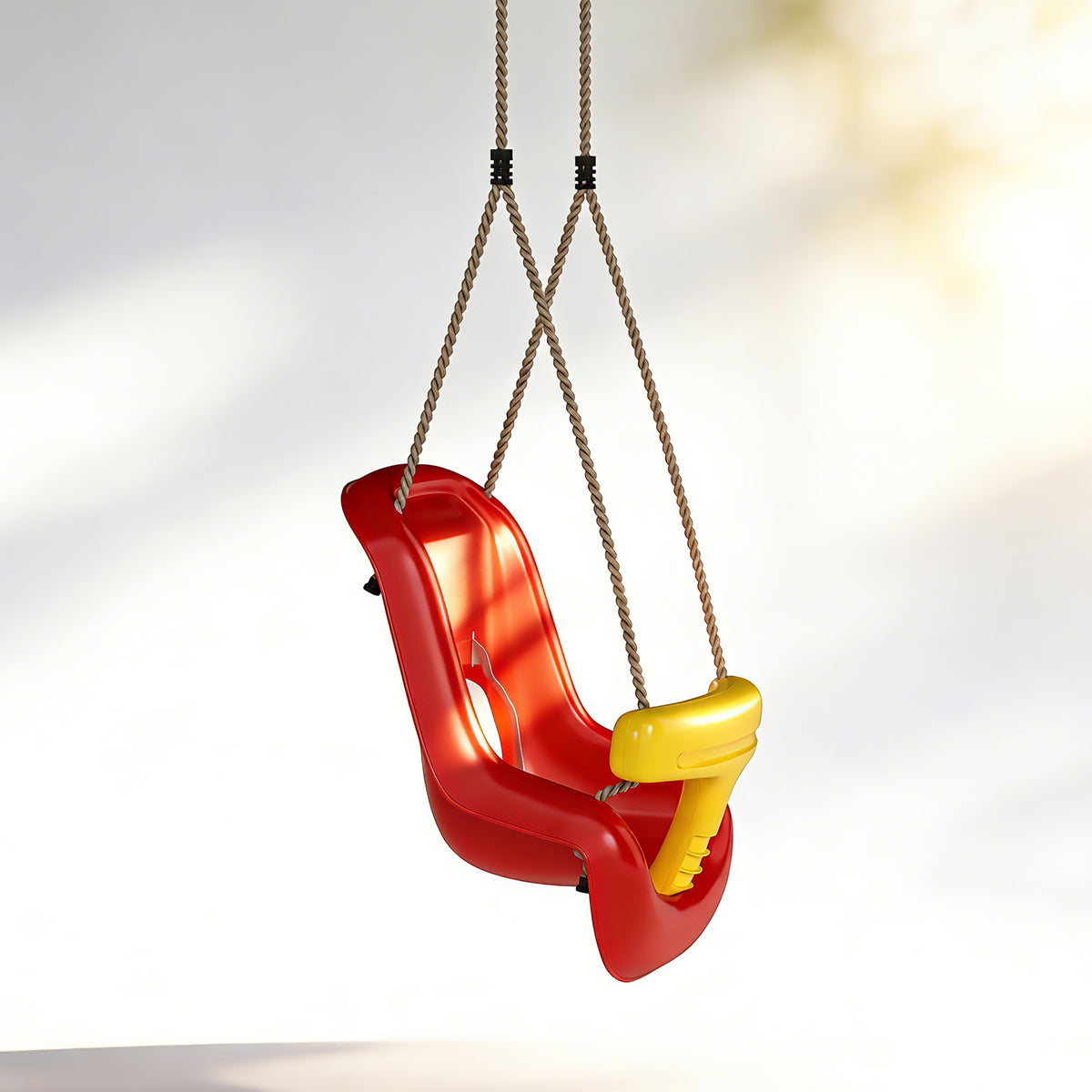 Balançoire pour enfants, balançoire bébé extérieure, dossier haut, barre de sécurité, hauteur ajustable, rouge et jaune-7
