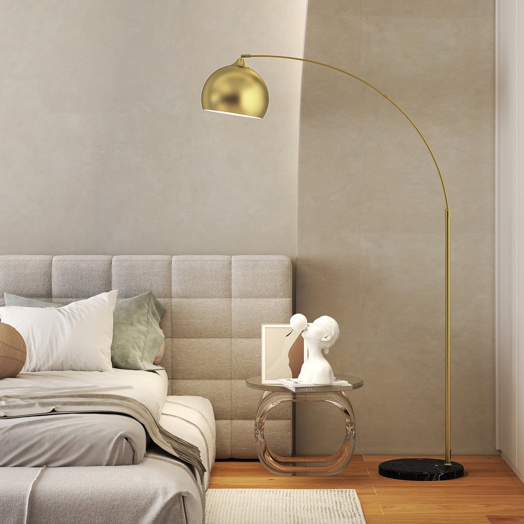 Lampadaire lampe de salon arc réglable pied marbre style vintage 40W E27 dim. 100-115L x 30l x 170-180H cm doré-7