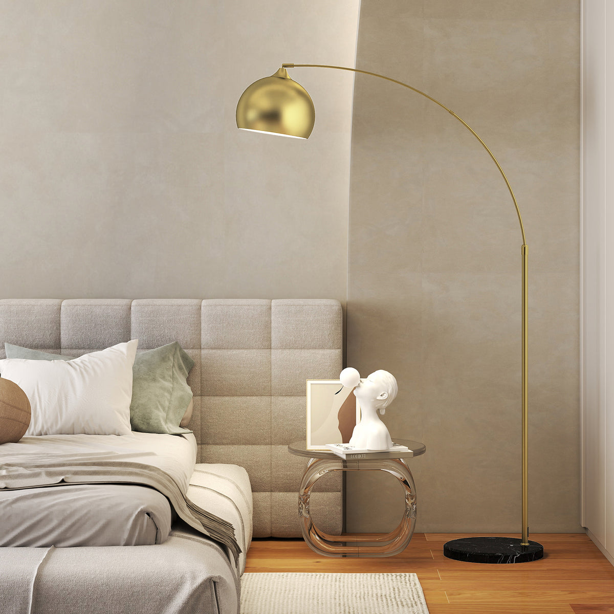 Lampadaire lampe de salon arc réglable pied marbre style vintage 40W E27 dim. 100-115L x 30l x 170-180H cm doré-7