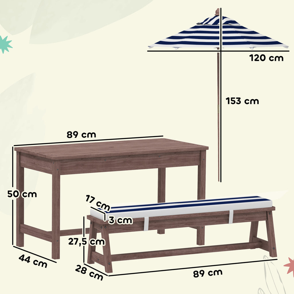 Ensemble salon de jardin extérieur enfant avec coussins et parasol amovible, rayé bleu marine et blanc-2