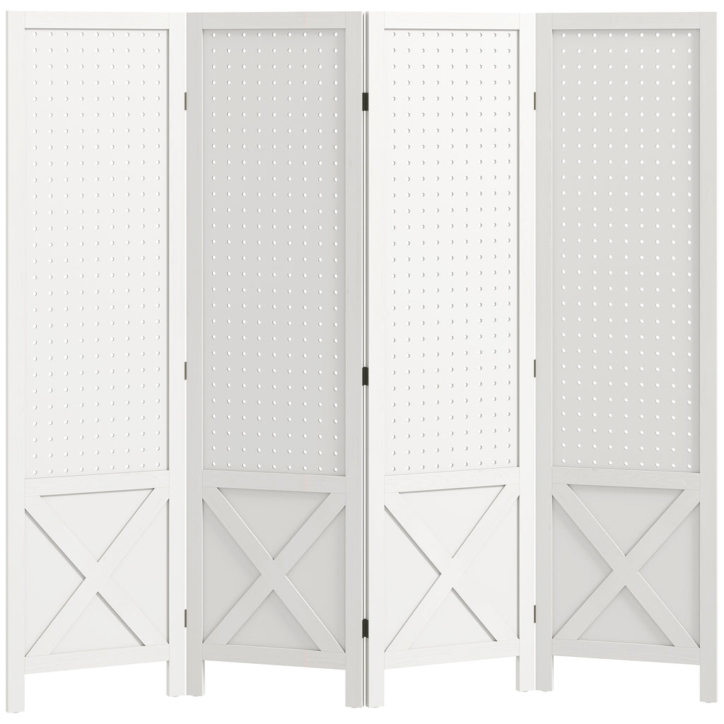 Paravent intérieur en bois 4 panneaux séparateur de pièce pliable panneau perforé 152 x 1,7 x 144,5 cm blanc-0