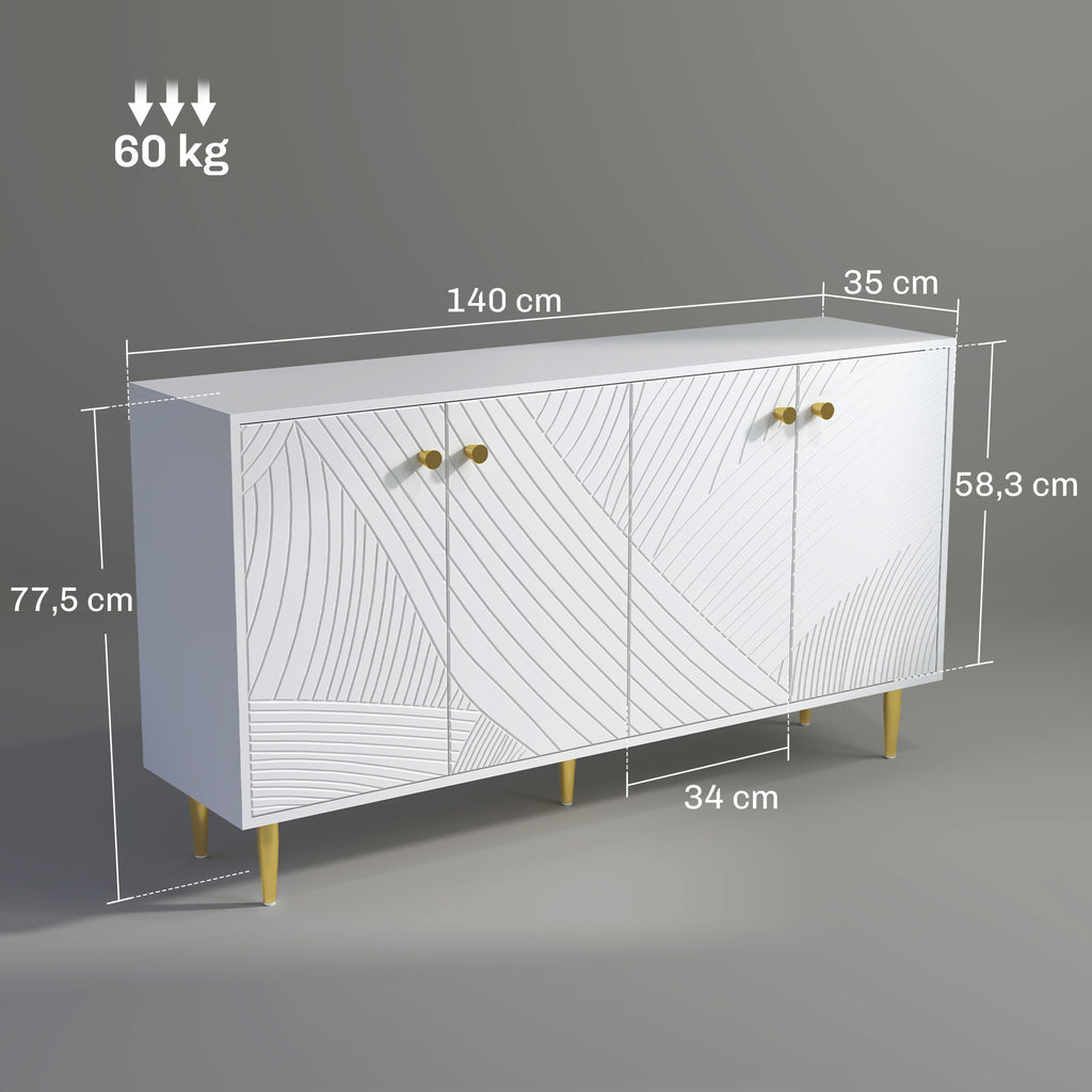 Buffet salon meuble de rangement avec étagères réglables, placards à portes, 140 x 35 x 77,5 cm, blanc-2