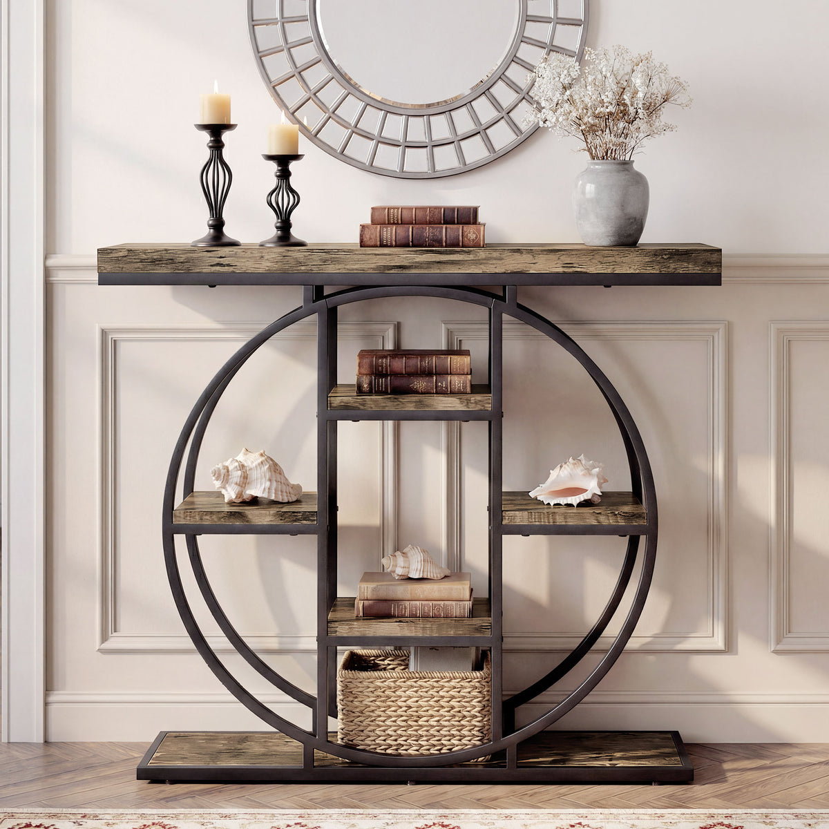 Table Console d'Entrée Meuble d'Entrée Industrielle 6 Étagères Rangement Plateau 4cm 100 x 30 x 81,5cm Marron Rustique-8