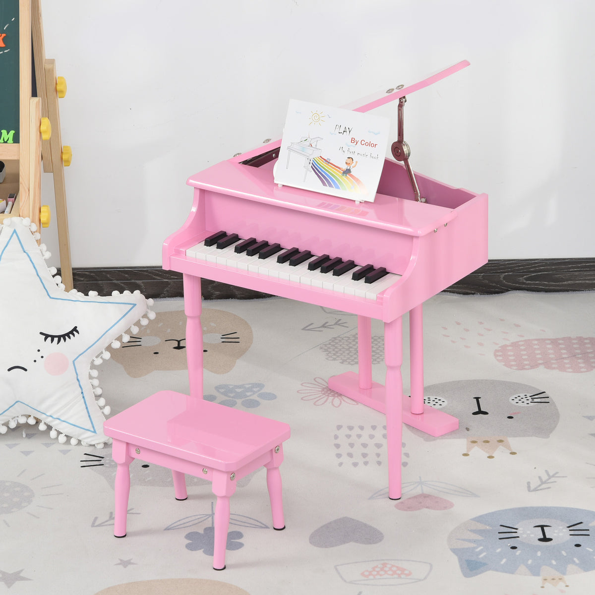 Piano à queue enfant en bois Piano enfant clavier de piano 30 touches - tabouret et pupitre inlus - Instrument de Musique - MDF rose-1