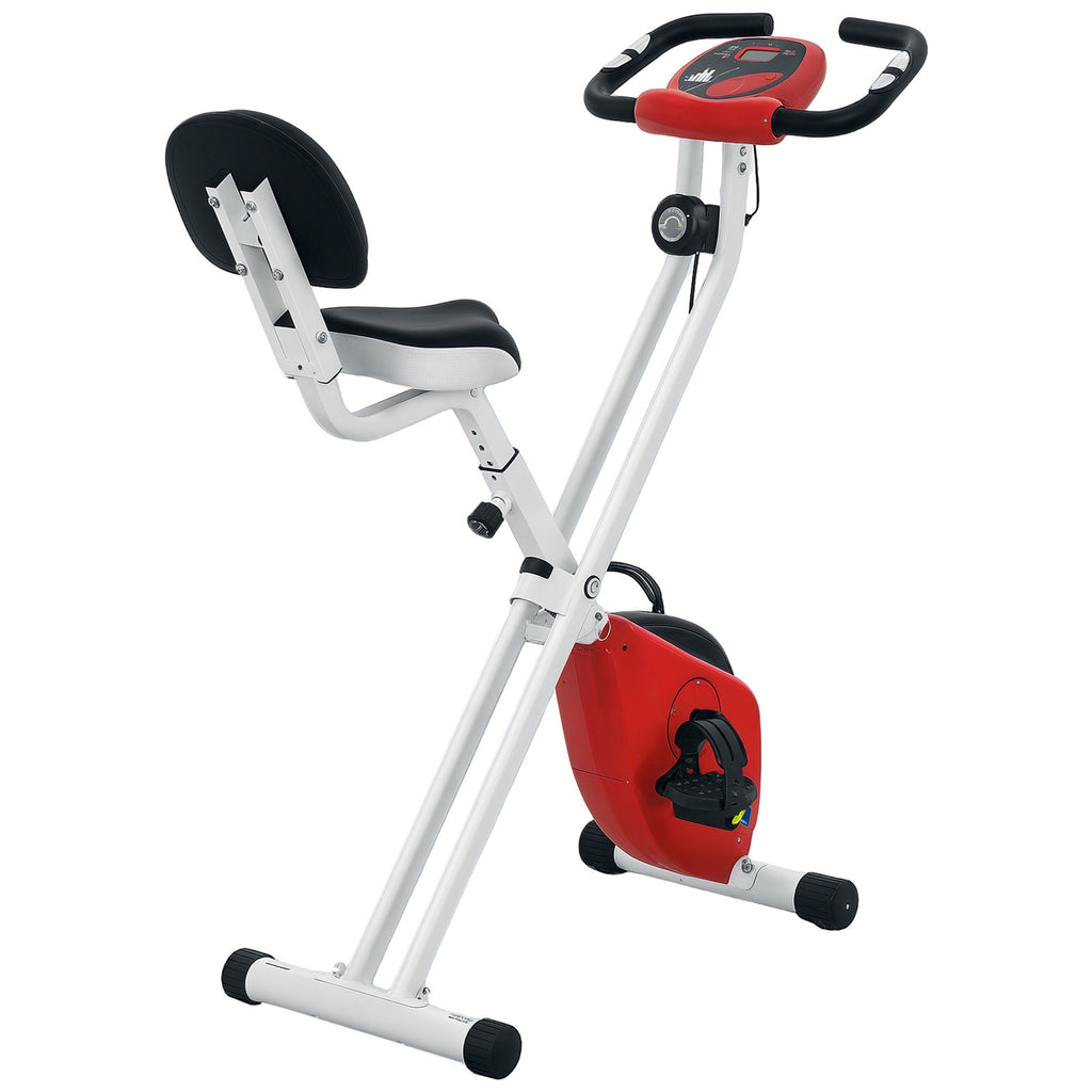 Vélo d'appartement pliable - 8 niveaux de résistance, selle et dossier réglables, rouge-0