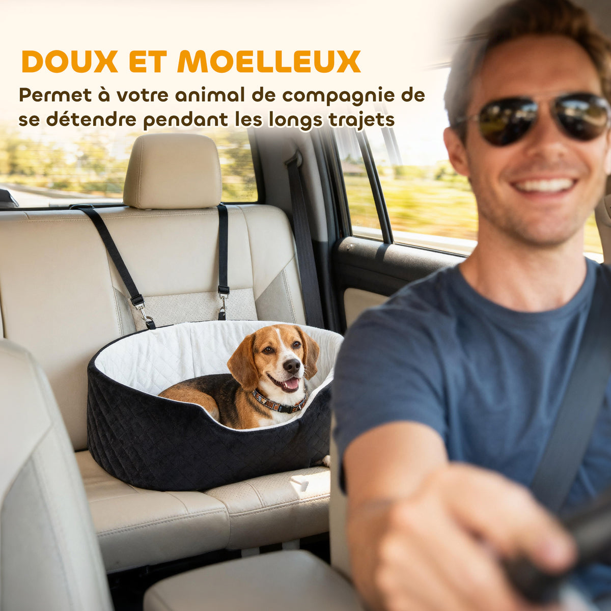 Siège auto pour chien avec ceinture de sécurité et fixation siège de voiture pour chien rembourré 77 x 43 x 28 cm noir-4