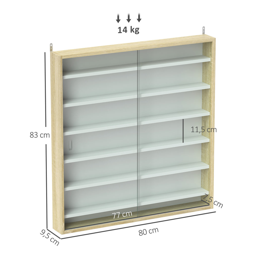 Vitrine pour collection vitrine murale 80 x 9,5 x 83 cm 6 étagères réglables en hauteur 2 portes coulissantes en verre-2