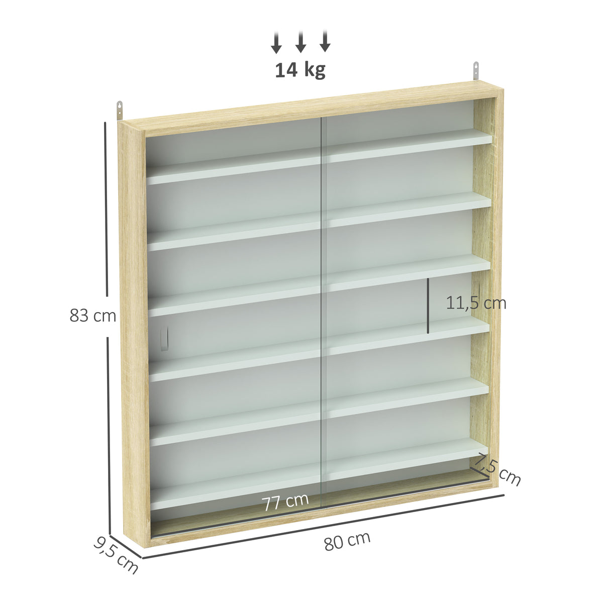 Vitrine pour collection vitrine murale 80 x 9,5 x 83 cm 6 étagères réglables en hauteur 2 portes coulissantes en verre-2