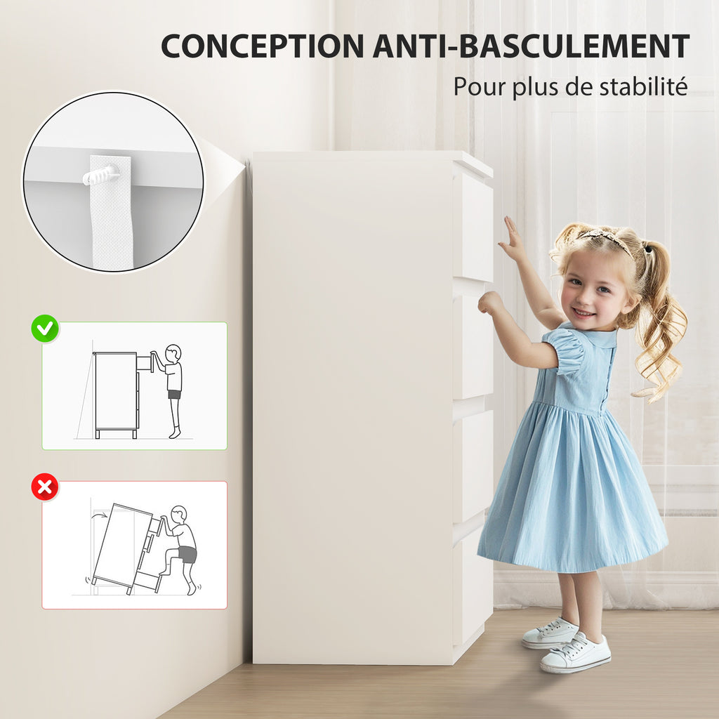Commode 4 tiroirs, meuble de rangement épuré pour chambre, intérieur, 80 x 39 x 95 cm panneau de particules blanc-5