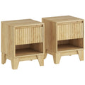Lot de 2 tables de chevet étroite, table d'appoint compartiment ouvert 1 tiroir, panneaux cannelés 43x40x55cm naturel-0
