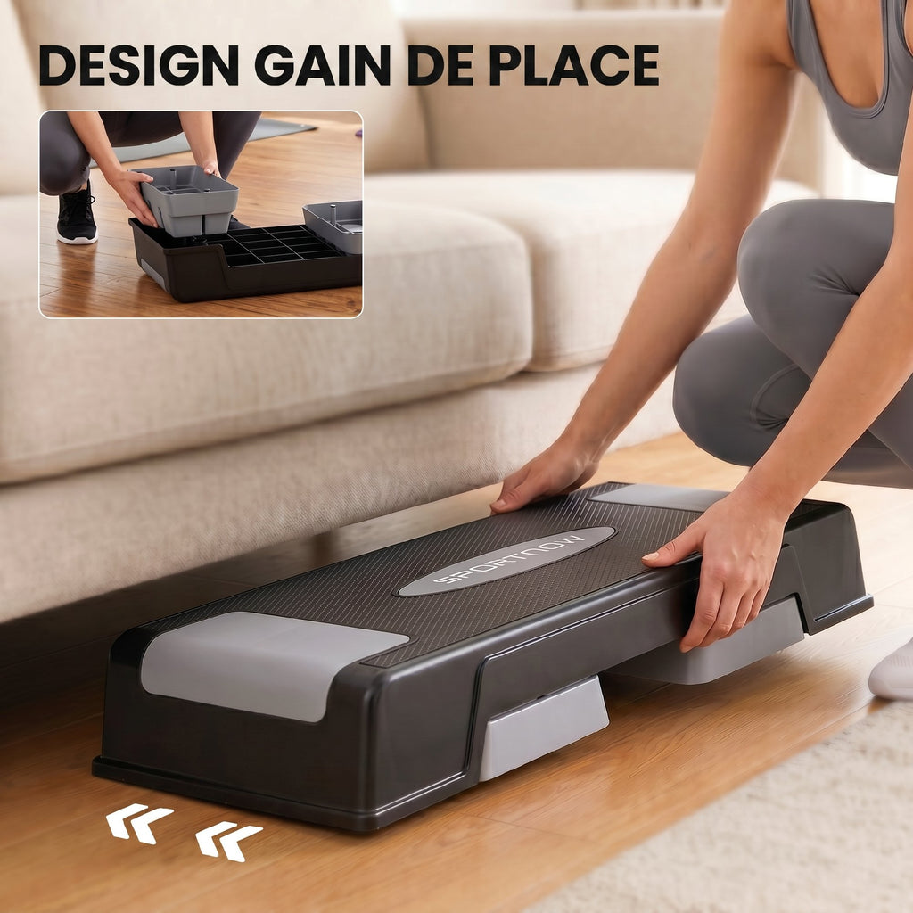 Stepper Fitness Aérobic 3 Niveaux, Hauteur Réglable 12/17,5/22,5 cm, Surface Antidérapante, Charge 250 kg, Gris-6