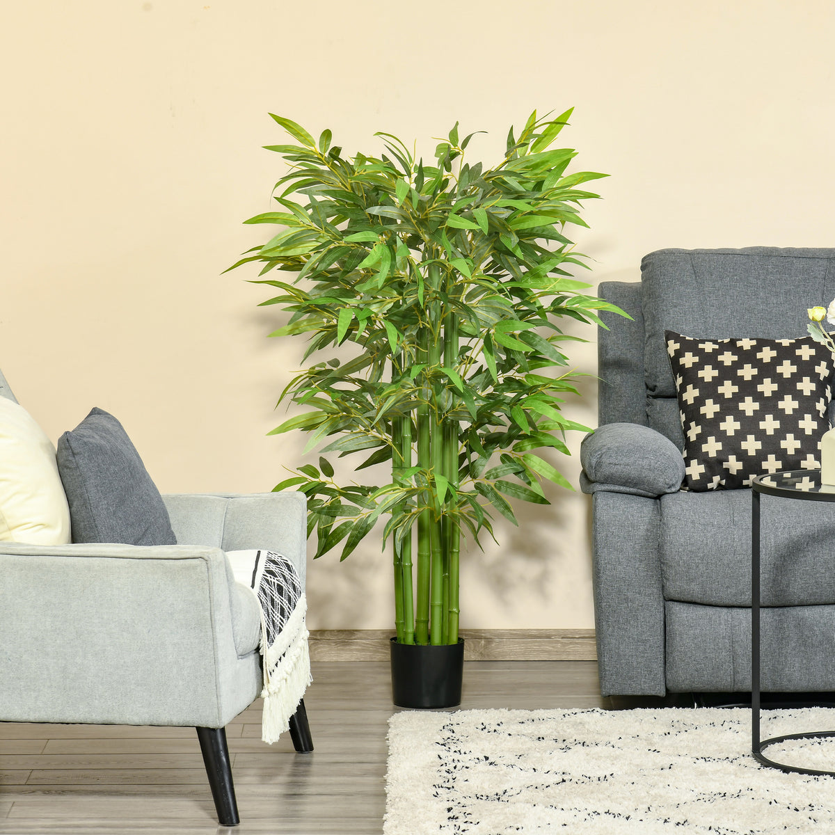 Plante artificielle bambou arbre artificiel 140 cm avec pot, fausse plante vert décoration d'intérieur-9