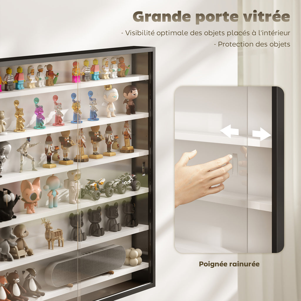 Vitrine pour collection vitrine murale 80 x 9,5 x 83 cm 6 étagères réglables en hauteur 2 portes coulissantes en verre-4