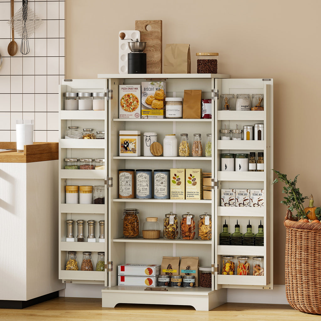 Buffet cuisine armoire de cuisine 5 niveaux avec portes et étagères réglables 60l x 40P x 120H cm grain de bois crème-1