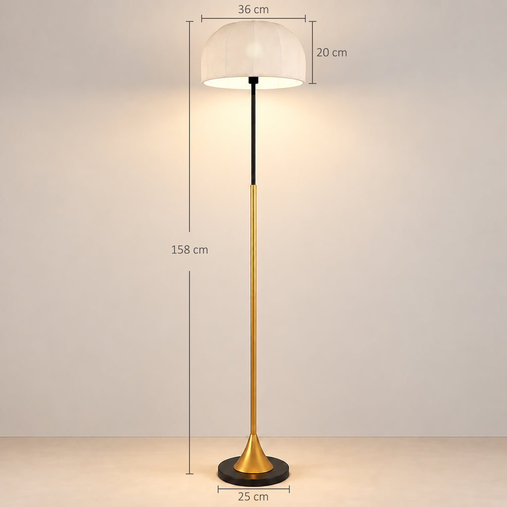 Lampadaire sur Pied Salon 40W avec Abat-Jour en Forme de Dôme, Interrupteur à Pédale, 158 cm, Doré et Blanc-2