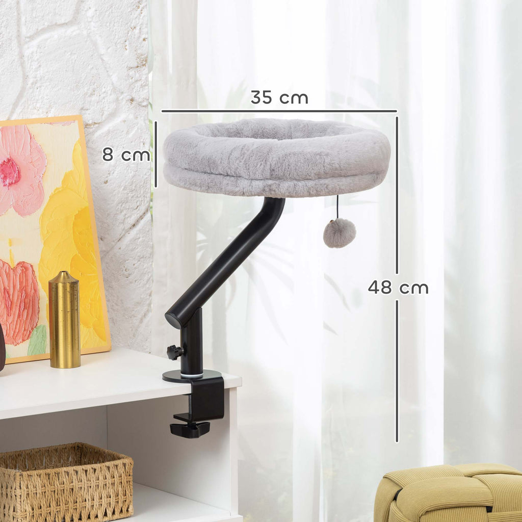 Lit de Bureau pour Chat Rotation de 360° et Hauteur Réglable, Lit pour Chat Lavable avec Balle Jouet,  35x35x48cm, Gris-2